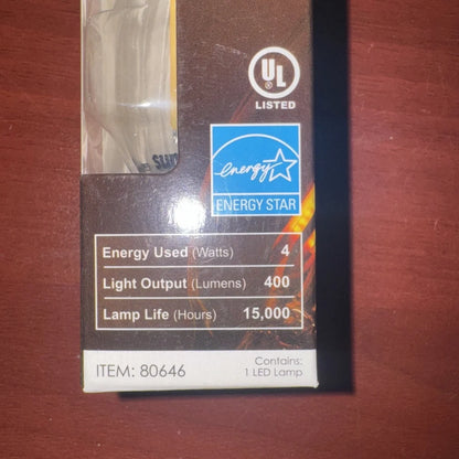 Sunlite LED filament chandelier bulb 4W in clear package with Energy Star logo