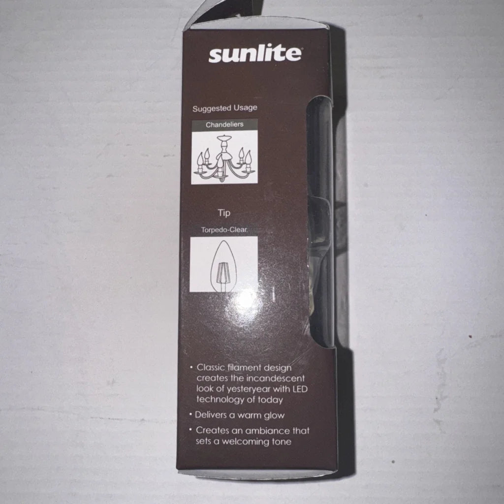 Sunlite LED filament chandelier bulb 4W torpedo clear 2700K warm white