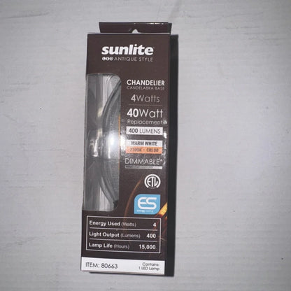 Sunlite LED filament chandelier bulb 4W 40W equiv warm white 2700K