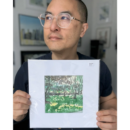 Sunny Botanical Garden original painting in green white watercolor