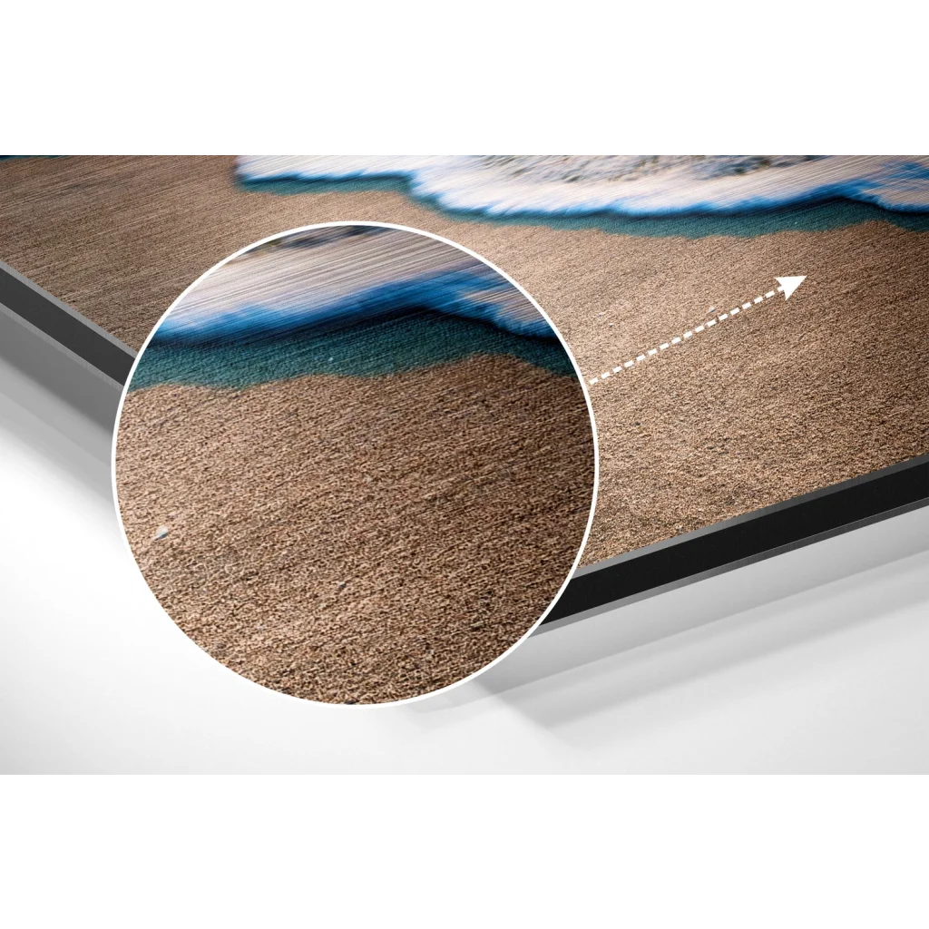 Beige textured canvas ocean waves on brushed aluminium dibond print