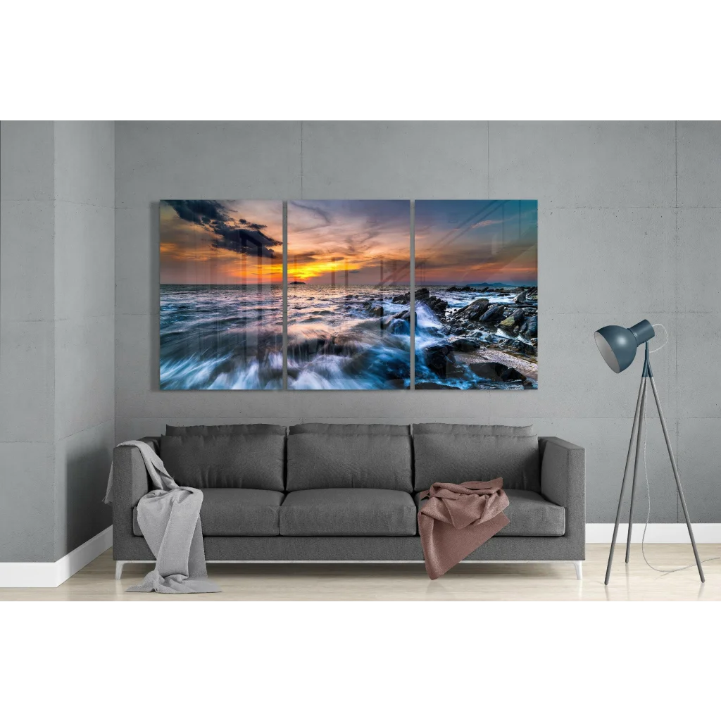 Stunning Ocean Sunset Triptych Canvas Wall Art | Modern Wall Art Decor | vintageantiquesgifts.com