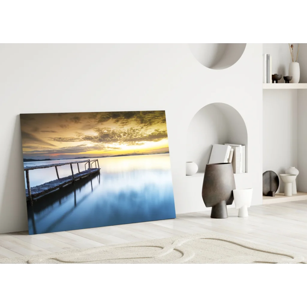 Sunset Pier Canvas Wall Art Print Golden Hour Reflection | Modern Wall Art Decor | vintageantiquesgifts.com