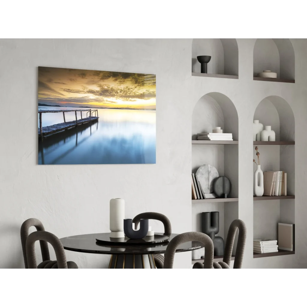 Serene sunset pier reflection canvas wall art print