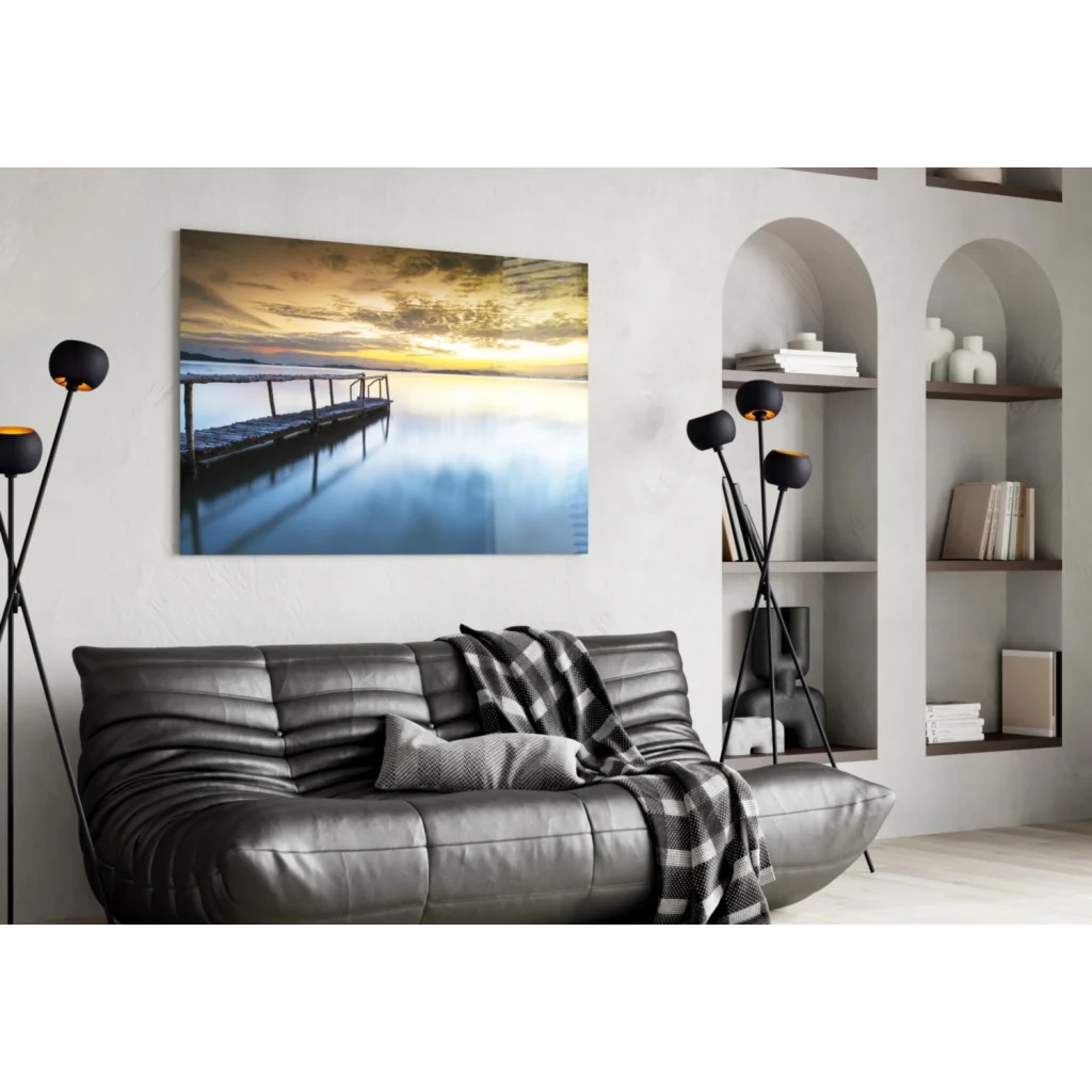 Sunset Pier Canvas Wall Art Print Golden Hour Reflection | Contemporary Home Wall Art | vintageantiquesgifts.com