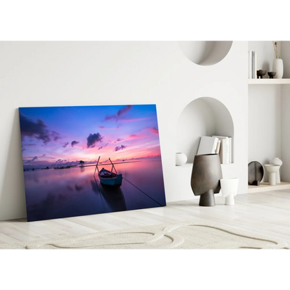 Sunset Boat Canvas Wall Art with Purple Pink Sky | Modern Wall Art Decor | vintageantiquesgifts.com