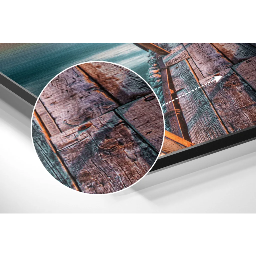 Weathered pier on brushed aluminium dibond canvas print