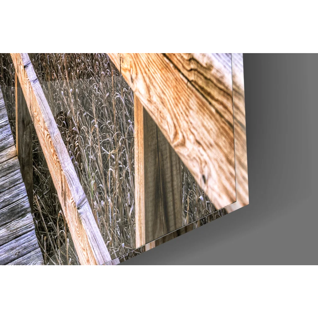 Rustic wooden fence panel in stunning sunset boardwalk wall art