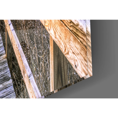 Rustic wooden fence panel in stunning sunset boardwalk wall art