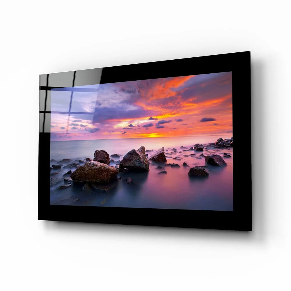 Twilight Coastal Glass Wall Art with Stunning Sunset Colors | Insigneart USA | vintageantiquesgifts.com