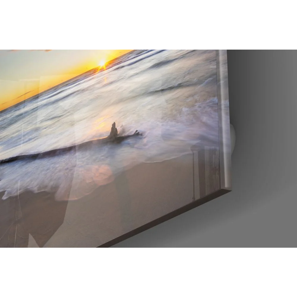 Stunning sunset surfer on tempered glass art