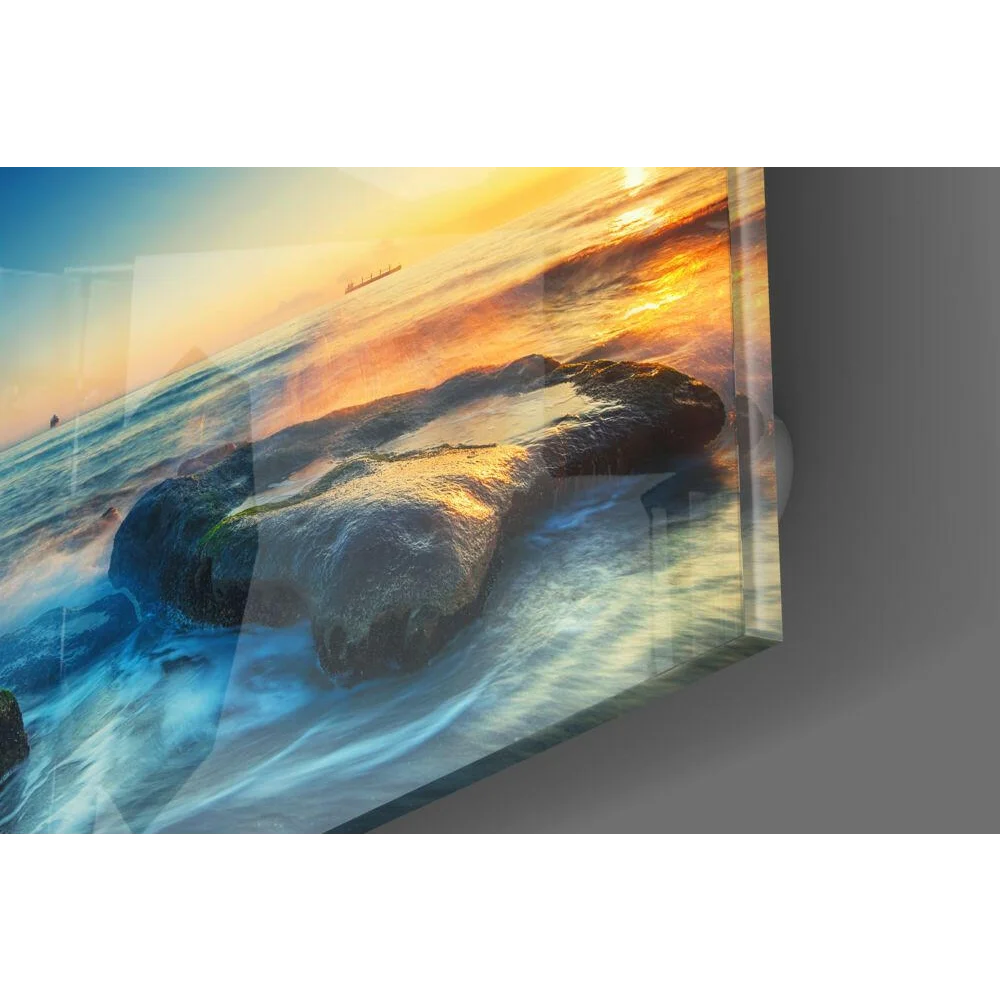 Vibrant sunset ocean on clear acrylic glass wall art panel