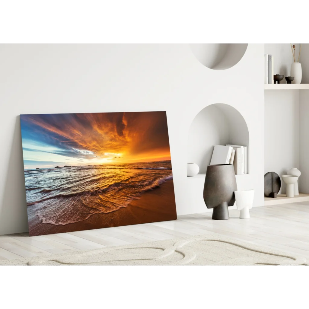 Stunning Sunset Beach Glass Wall Art Panel | Modern Wall Art Decor | vintageantiquesgifts.com