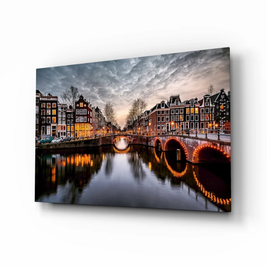 Amsterdam Canal Dusk Canvas Wall Art Print | Insigneart USA | vintageantiquesgifts.com
