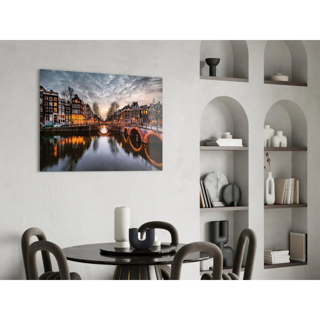 Amsterdam Canal Dusk canvas wall art print at twilight