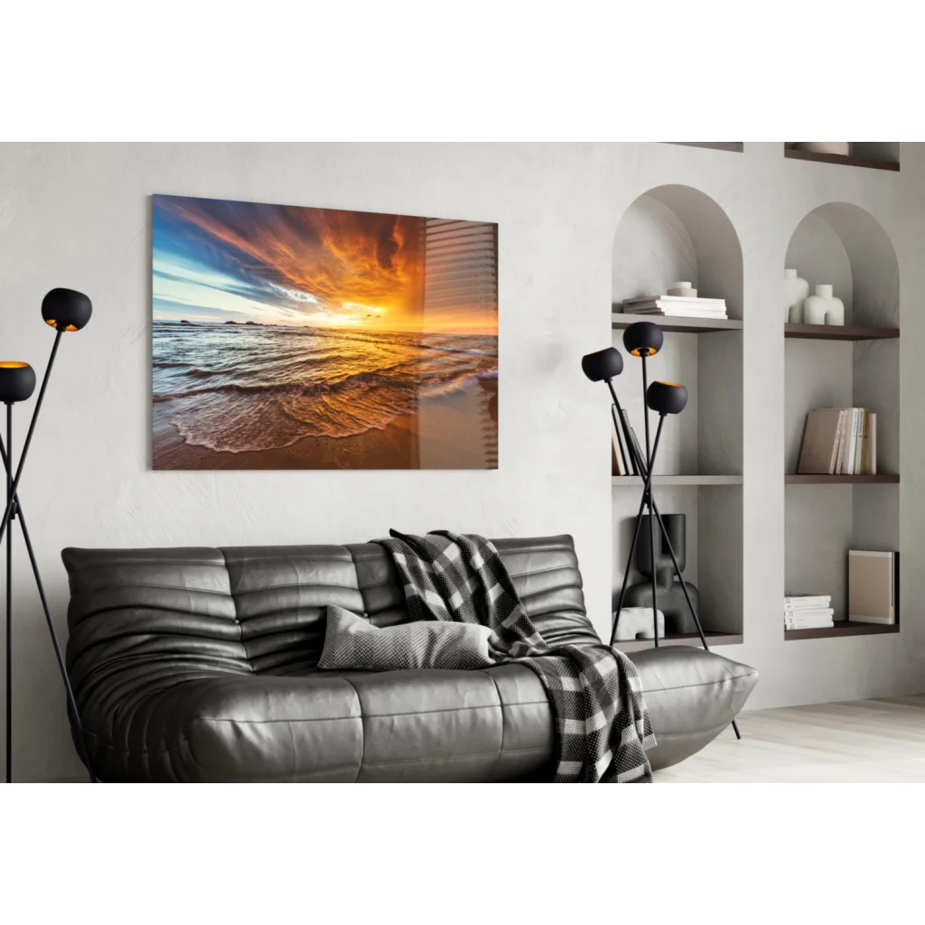 Stunning Sunset Beach Glass Wall Art Panel | Contemporary Home Wall Art | vintageantiquesgifts.com
