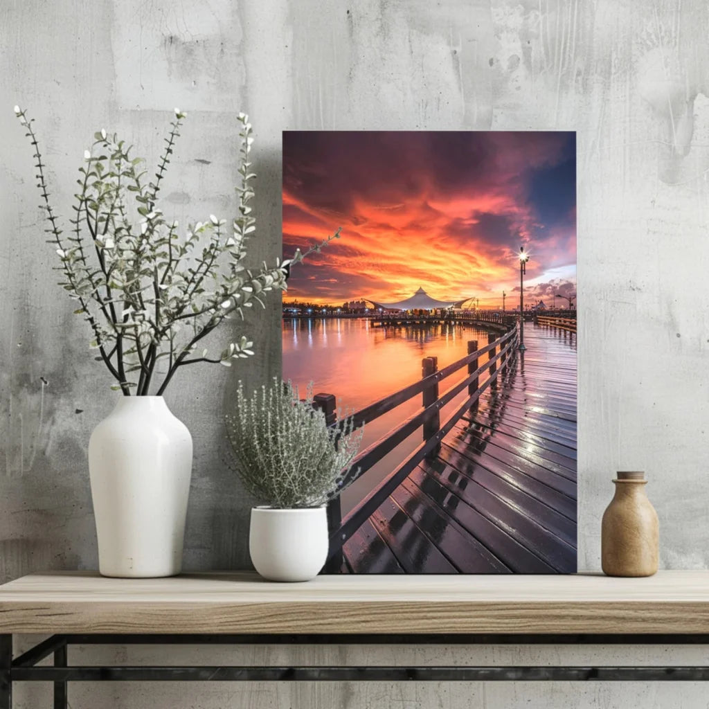 Stunning Sunset Pier Insigne Aluminum Prints for Your Walls | Glass Wall Art Print | vintageantiquesgifts.com
