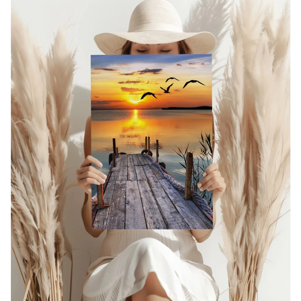 Stunning sunset dock on insigne aluminum print