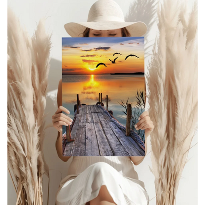 Stunning sunset dock on insigne aluminum print