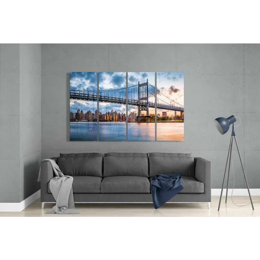 Stunning Bridge Skyline Canvas Wall Art Four Panel Set | Modern Wall Art Decor | vintageantiquesgifts.com