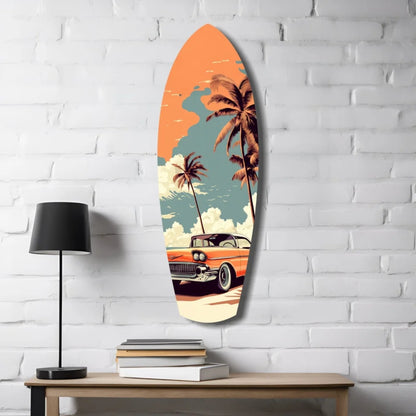 Vintage Surf Vibes Tempered Glass Art with Palm Trees | Contemporary Home Wall Art | vintageantiquesgifts.com