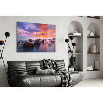 Stunning Sunset Seascape Glass Wall Art Print | Contemporary Home Wall Art | vintageantiquesgifts.com