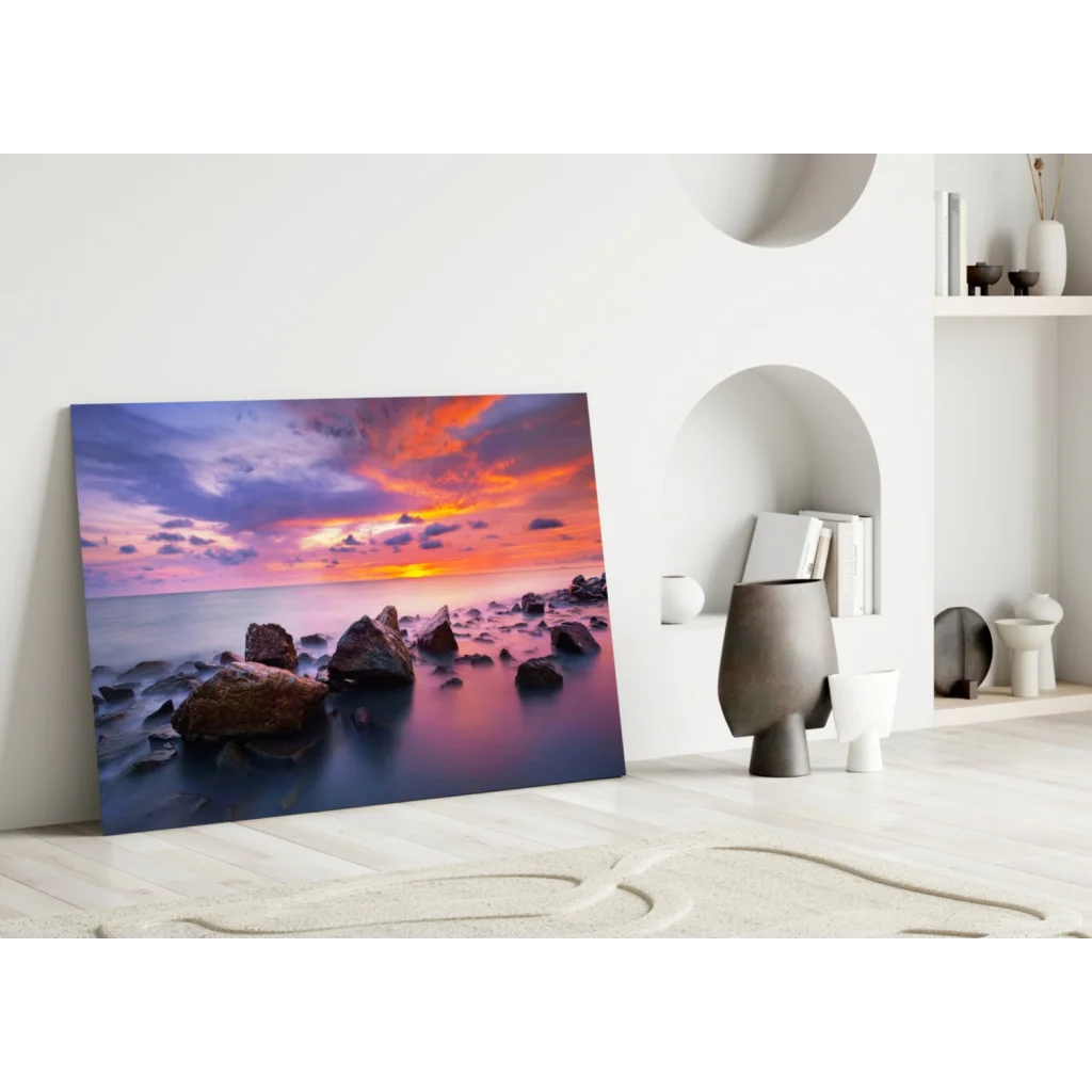 Stunning Sunset Seascape Glass Wall Art Print | Modern Wall Art Decor | vintageantiquesgifts.com