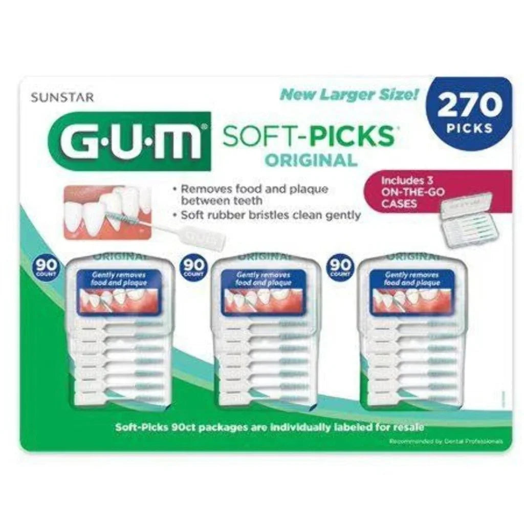 Sunstar G.U.M. original soft-picks with travel cases, 270 ct, white green pack