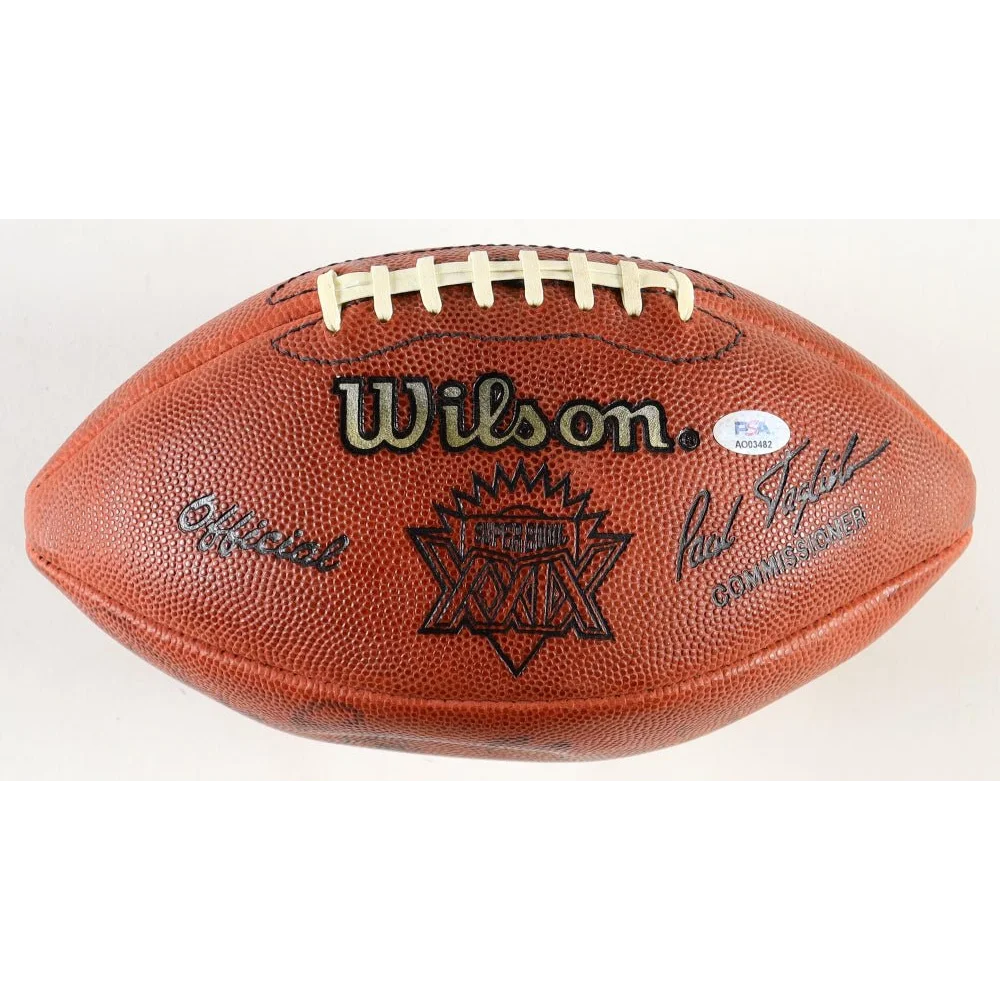 Super Bowl XXX football signed by Paul Tagliabue with Super Bowl XXIX logo in display case
