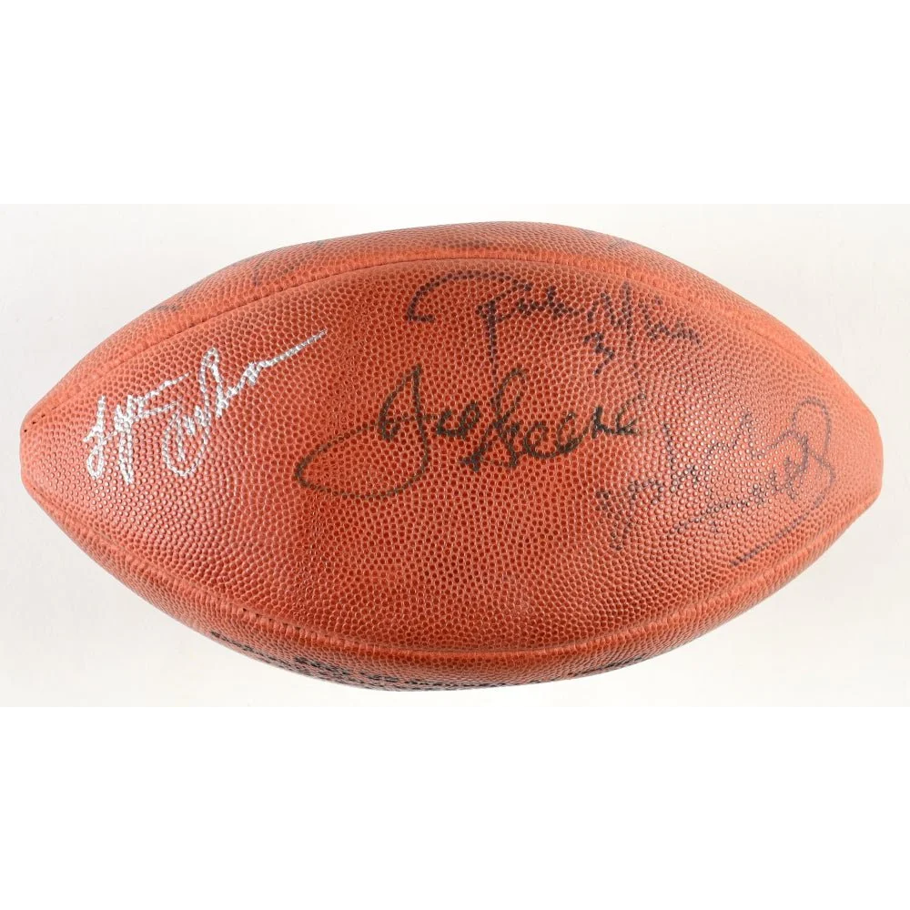 Autographed Super Bowl XXIX Logo Football signed by NFL legends in display case
