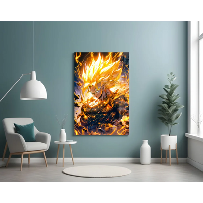 Vibrant yellow orange Super Saiyan golden flames Dragon Ball Z wall art canvas print