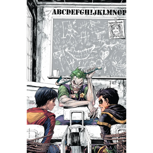 Super Sons comic cover with Joker, Superboy, Robin by Tyler Kirkham for back to school
