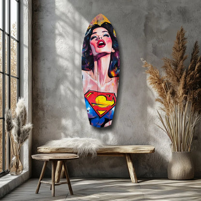 Vibrant colors tempered glass Superman pop art surfboard decor