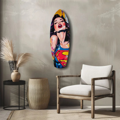 Vibrant pop art Superman on tempered glass wall art