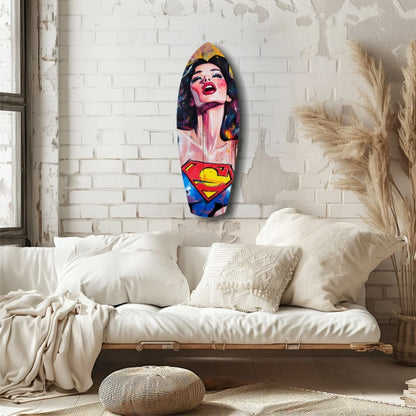 Vibrant Wonder Woman tempered glass art surfboard decor