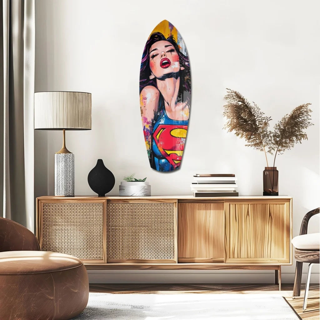 Vibrant Pop Art Superhero Tempered Glass Wall Art | Glass Wall Art Print | vintageantiquesgifts.com