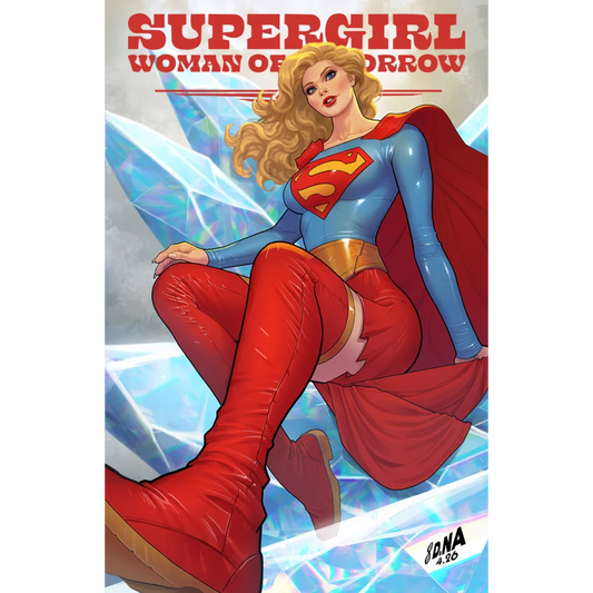 Supergirl woman of tomorrow 1 david nakayama exclusive var cover featuring blonde hero on glowing crystal shards