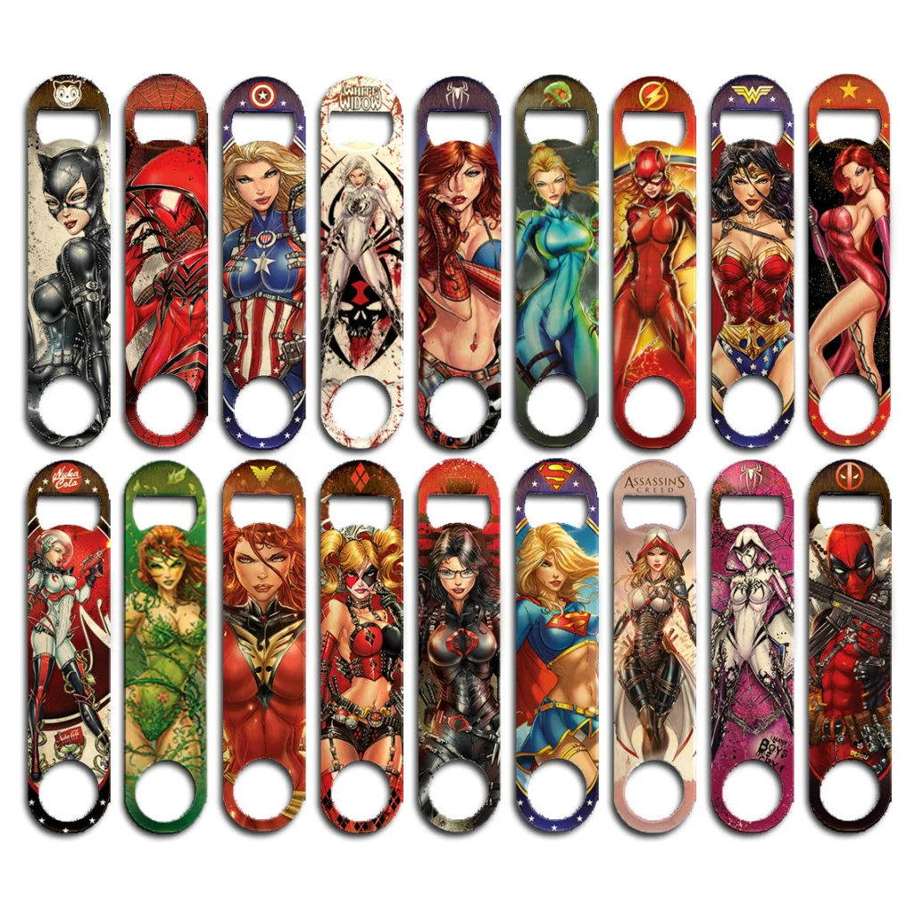 Colorful superhero comic book bottle openers 3-pack set
