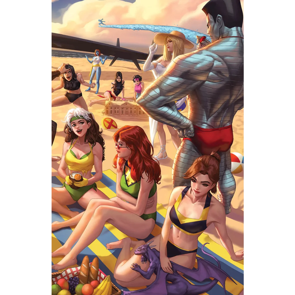 Superheroes enjoying a beach day on Unknown Comics Ejikure exclusive cover