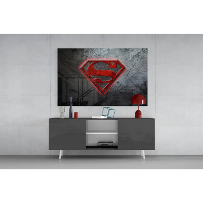 Distressed red Superman logo metal wall art canvas print