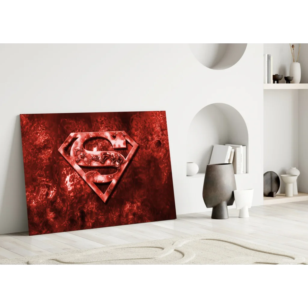 Red textured metallic Superman logo canvas wall art