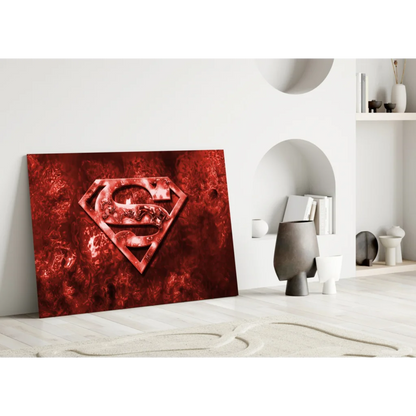 Red textured metallic Superman logo canvas wall art