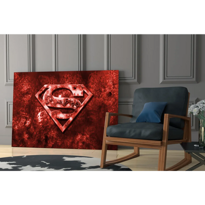 Red textured Superman logo on metallic canvas wall art