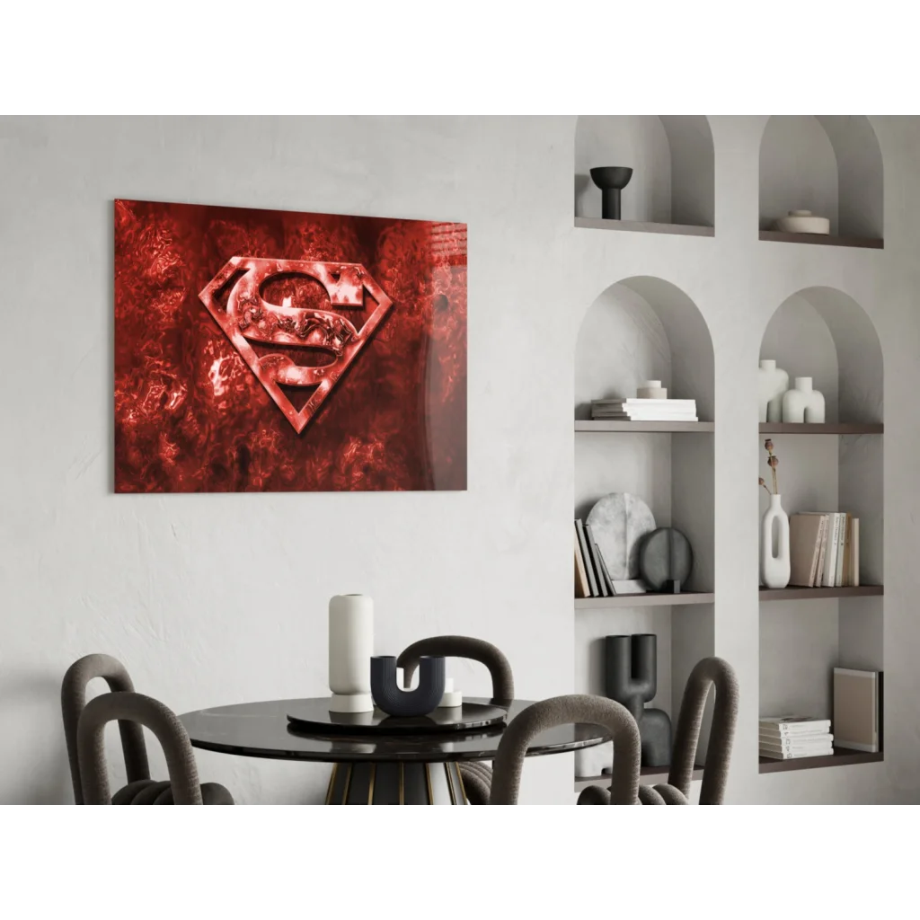Red metallic Superman logo canvas wall art with distressed texture
