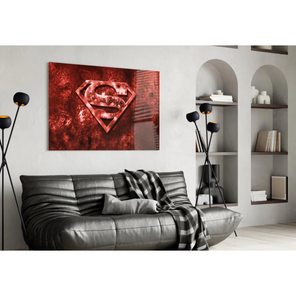 Glossy red Superman logo metallic canvas wall art for your space