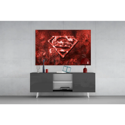 Red metallic Superman logo canvas wall art with textured finish