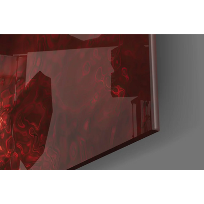 Sleek red metallic Superman logo glass wall art with swirling marbled patterns