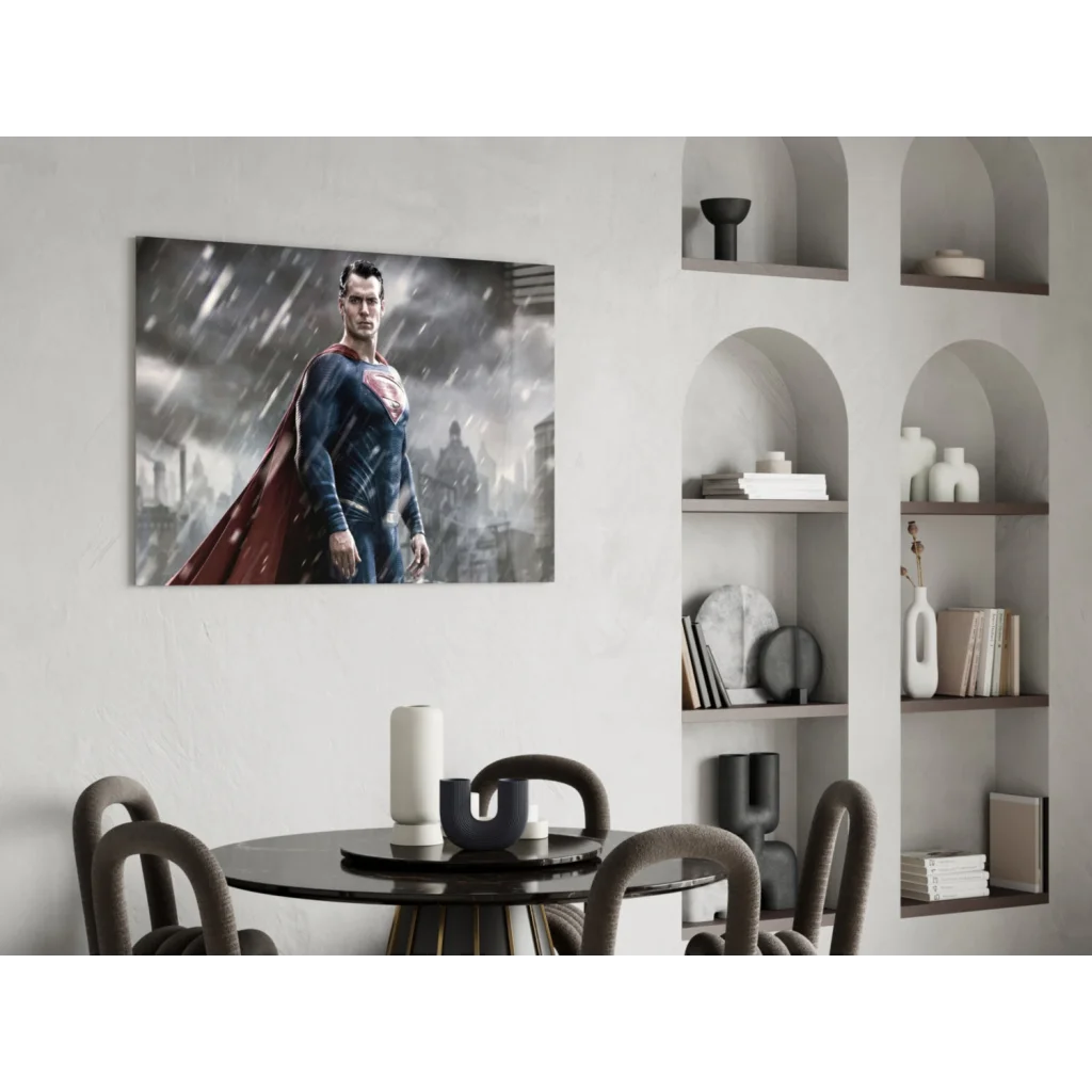 Superman red cape rain wall art canvas print with textured background