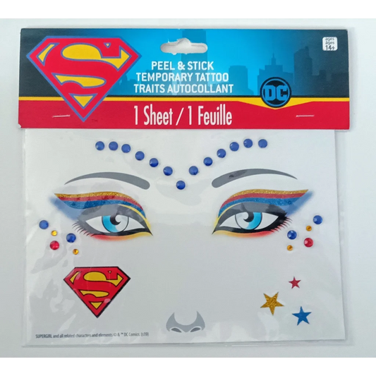 Superman temporary tattoos sheet with colorful stars and designs
