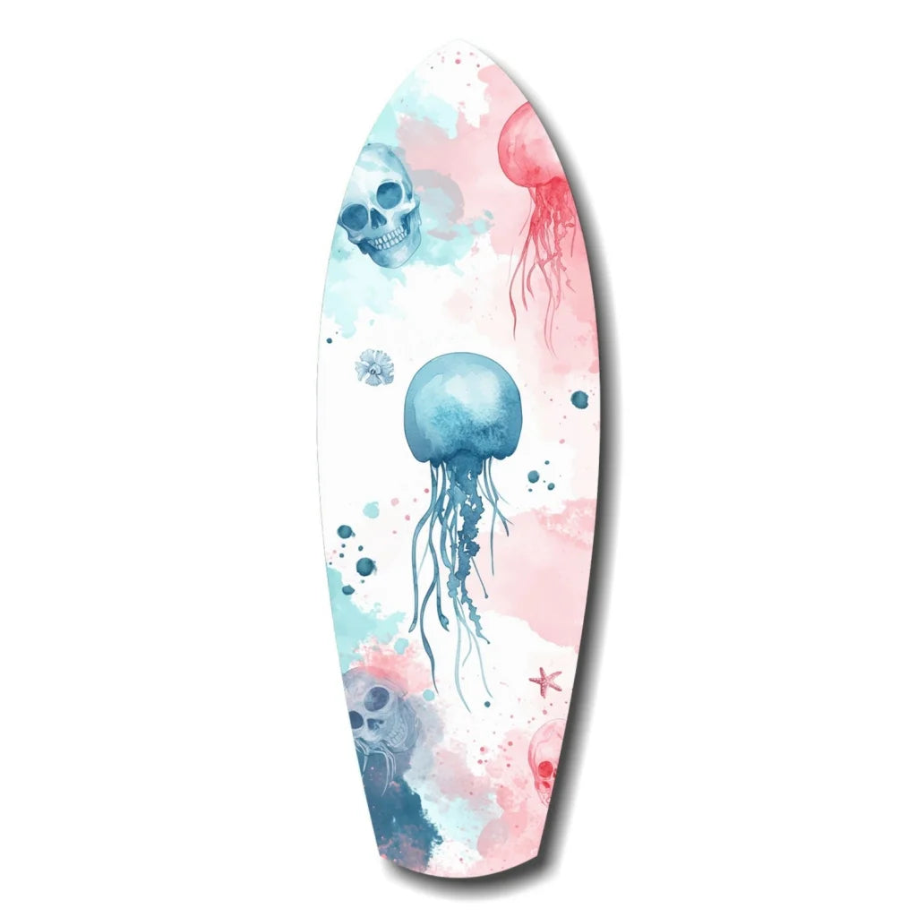 Watercolor jellyfish skull tempered glass art surfboard wall decor